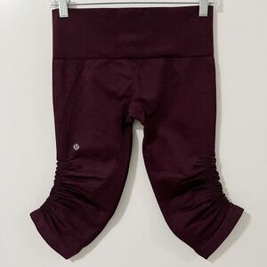 Lululemon Ebb to Street Ruched Crop Leggings Bordeaux Drama Burgundy Womens 6